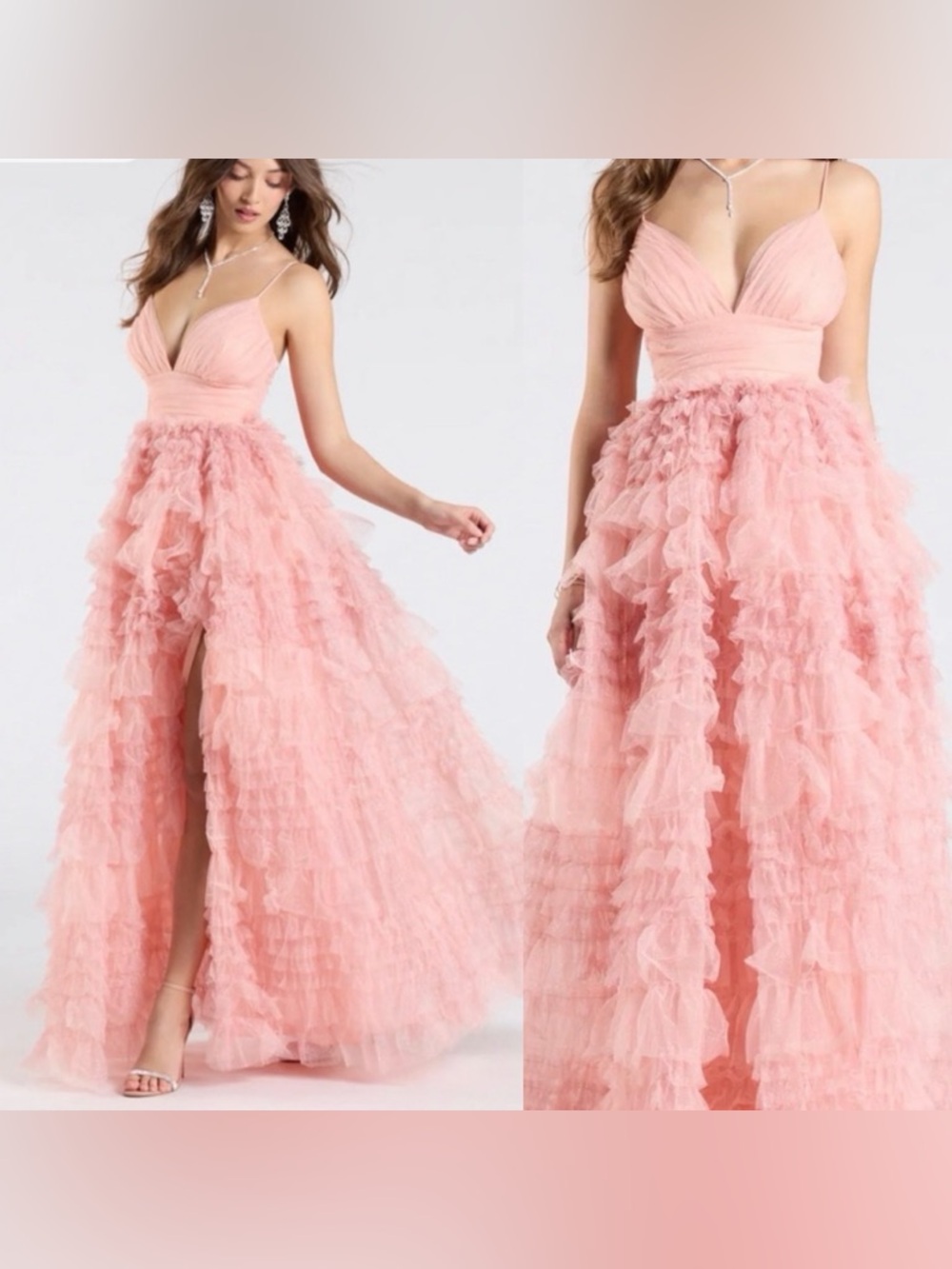 Windsor Amabella ruffled glitter tulle ball gown Sz S Coral Peach Formal Dress
